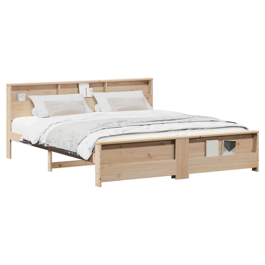 Bed Frame with Shelf Brown 180 x 200 cm Solid Pine Wood