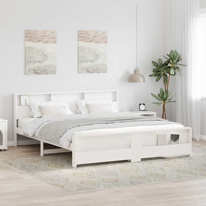 Bed Frame with Shelf White 180 x 200 cm Solid Pine Wood