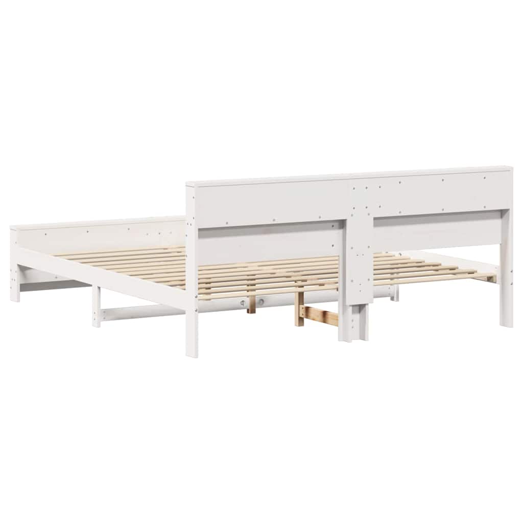 Bed Frame with Shelf White 180 x 200 cm Solid Pine Wood