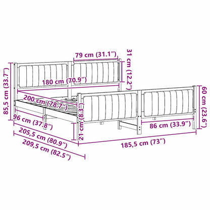 Bed frame Brown and light grey 180 x 200 cm Solid pine wood