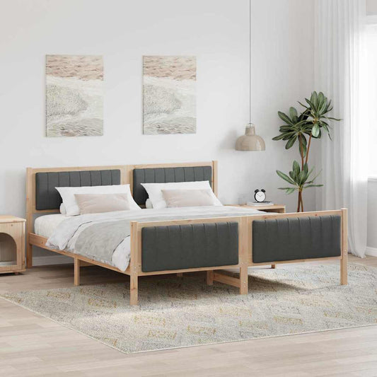 Bed frame Brown and dark grey 180 x 200 cm Solid pine wood