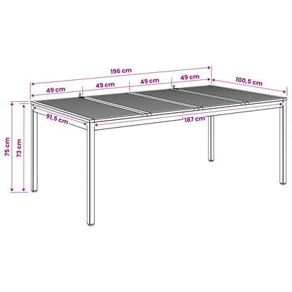 Garden Dinner Table Natural and Black 196 x 100.5 x 75 cm