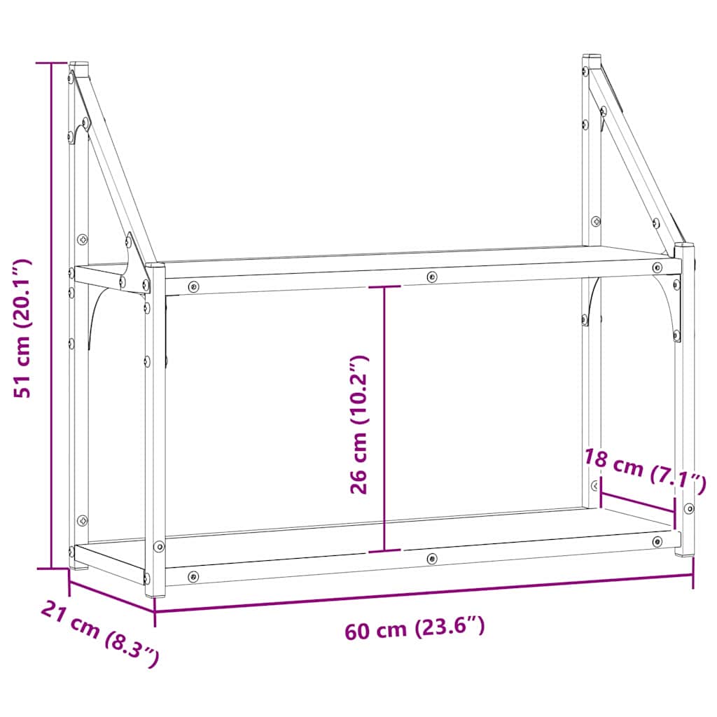 Wall Shelf with Shelf Old wood 60 x 21 x 51 cm Engineered Wood