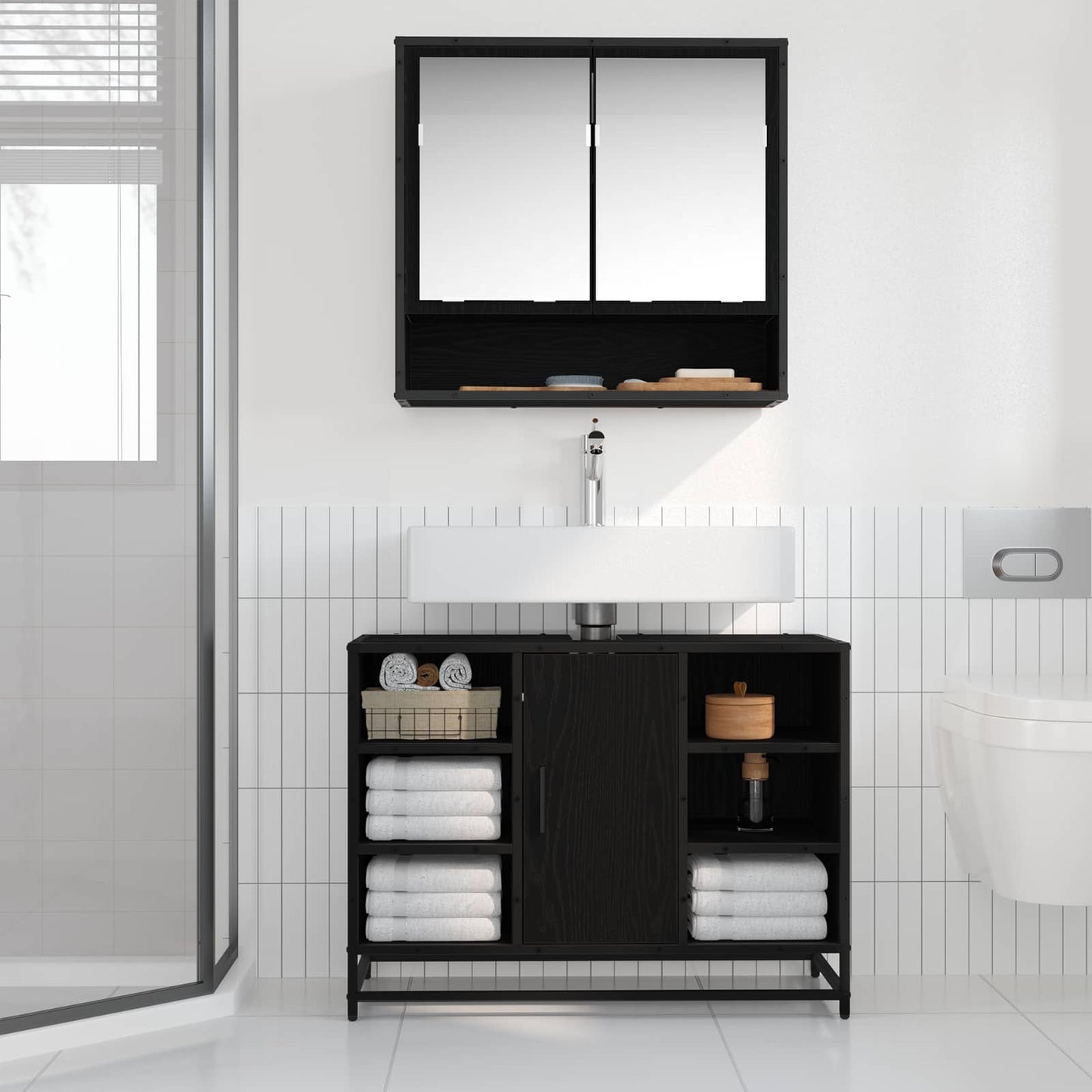 Bathroom Cabinet Black Oak 80 x 33 x 60 cm Engineered Wood