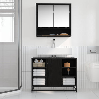 Bathroom Cabinet Black Oak 80 x 33 x 60 cm Engineered Wood