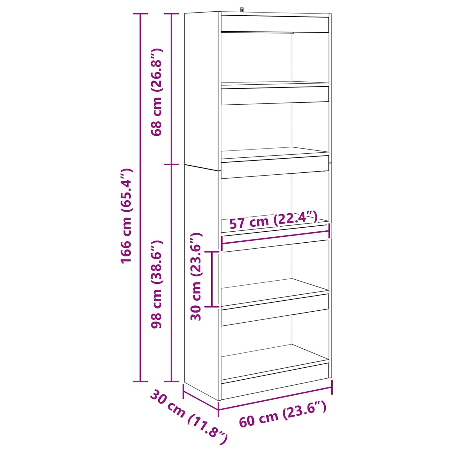 Book Cabinet 5-Tier 60 x 30 x 166 cm Engineered Wood