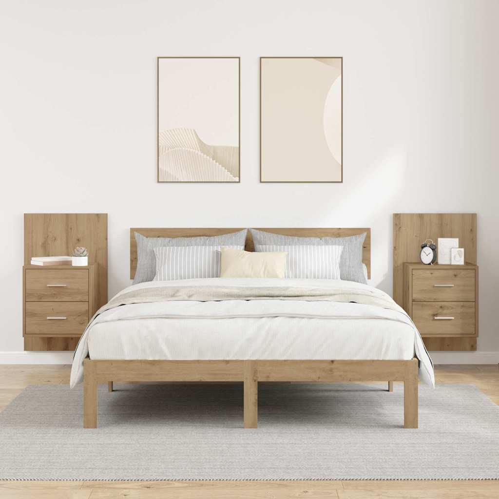 Wall-mounted Bedside Cabinet with Drawer 2 pcs Artisan Oak