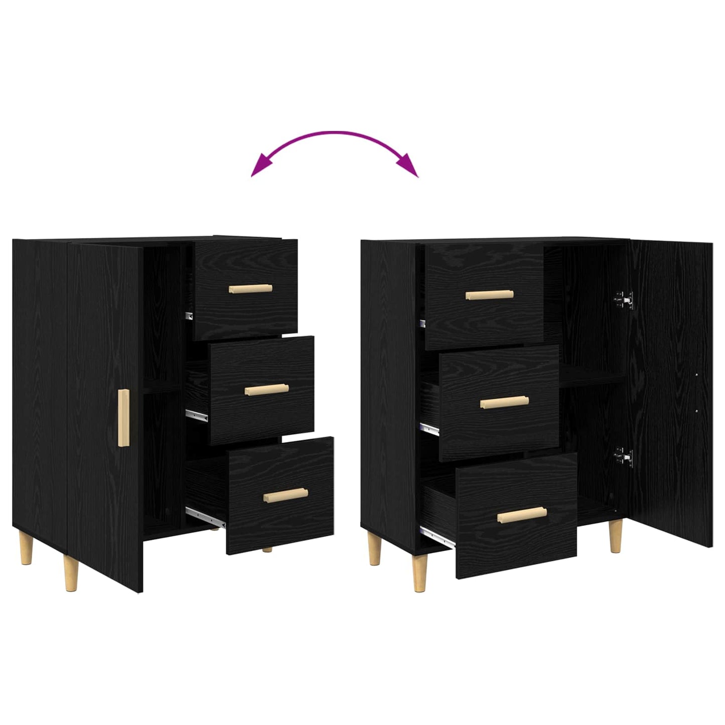 Sideboard Black oak 34 x 69.5 x 90 cm Engineered wood