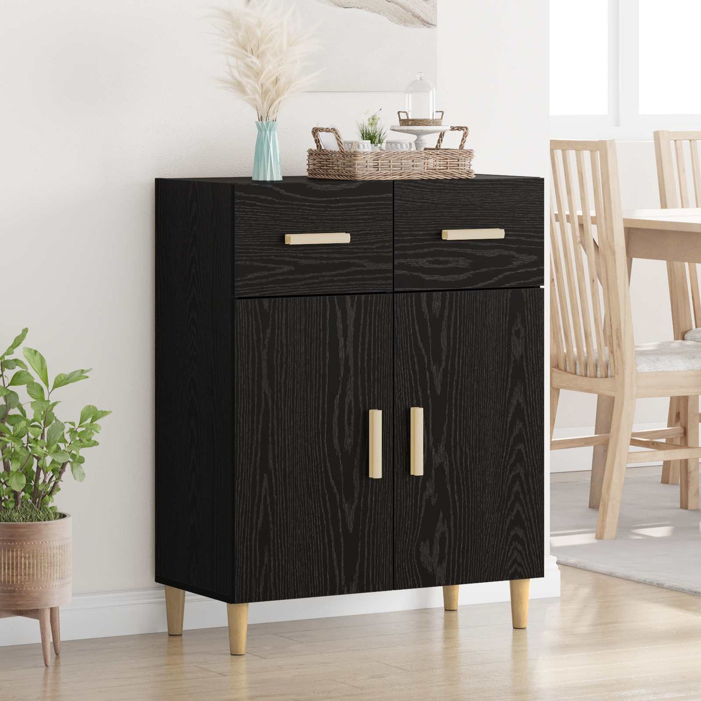 Sideboard Black oak 34 x 69.5 x 89 cm Engineered wood