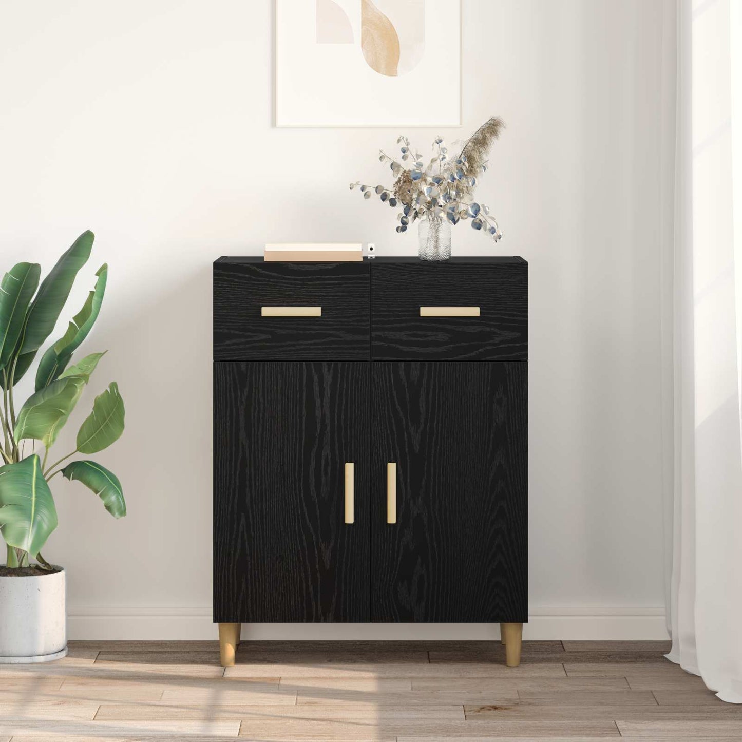 Sideboard Black oak 34 x 69.5 x 89 cm Engineered wood