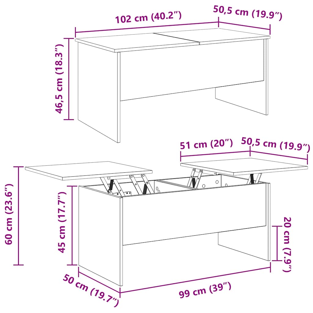 Coffee Table Artisan Oak 102 x 50.5 x 46.5 cm Engineered Wood