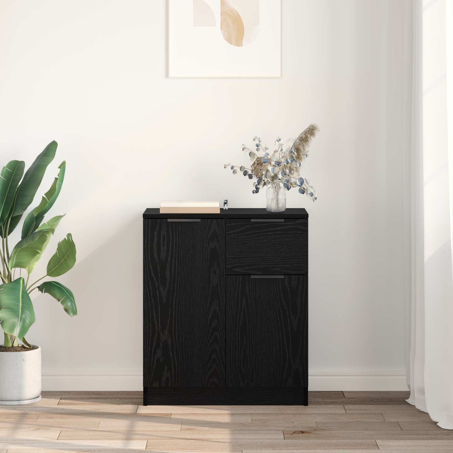 Sideboard with Drawer Black Oak 60 x 30 x 70 cm Engineered Wood