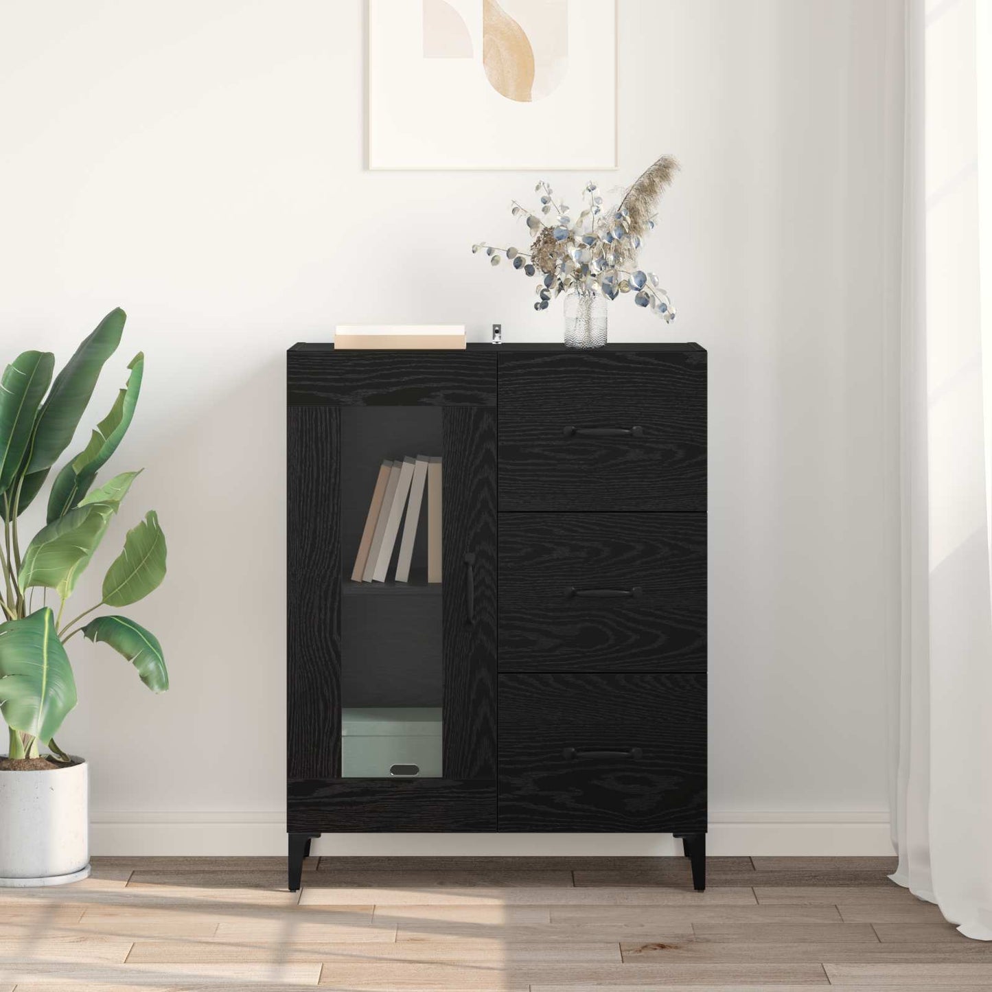 Sideboard Black Oak 69.5 x 34 x 90 cm Engineered Wood and Iron
