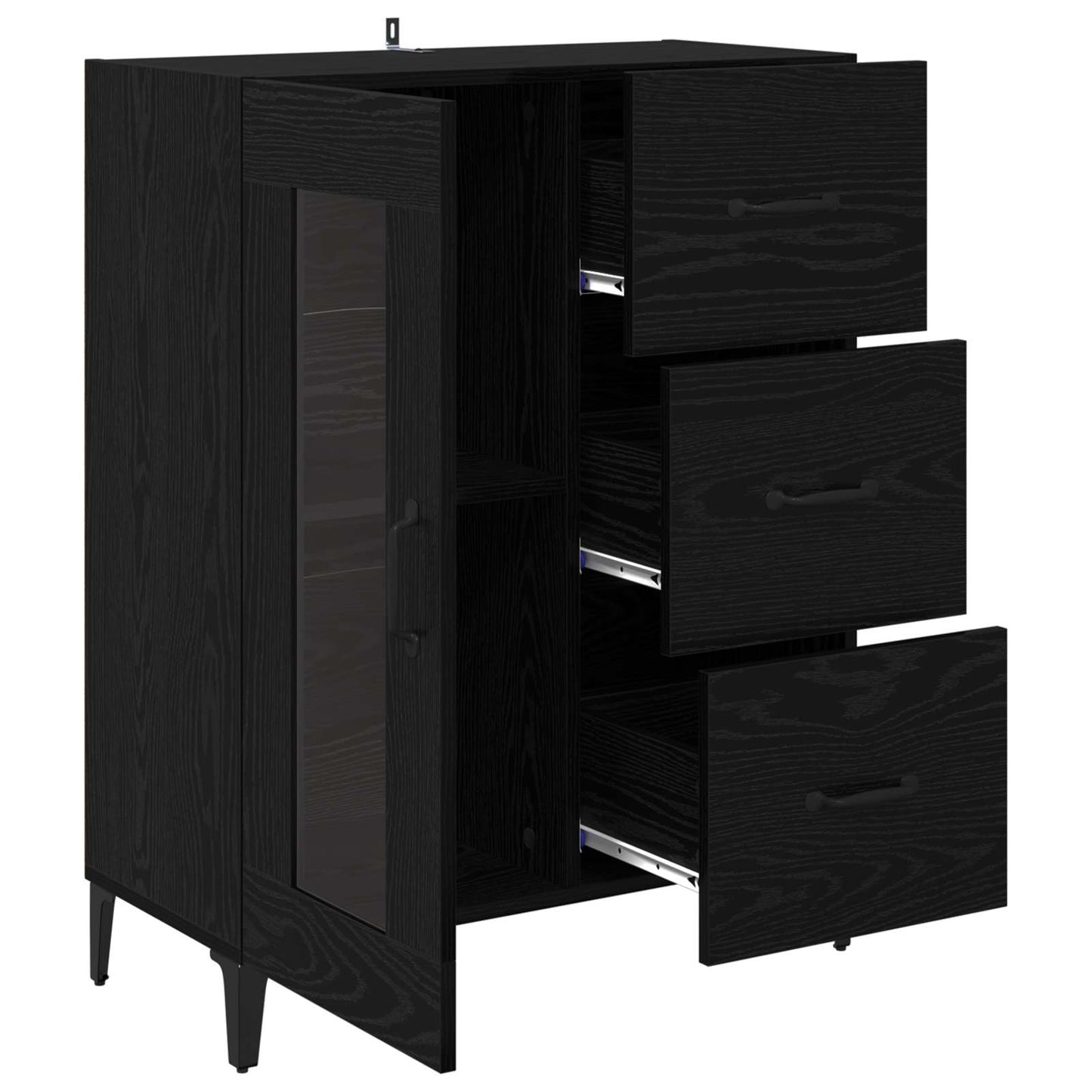 Sideboard Black Oak 69.5 x 34 x 90 cm Engineered Wood and Iron