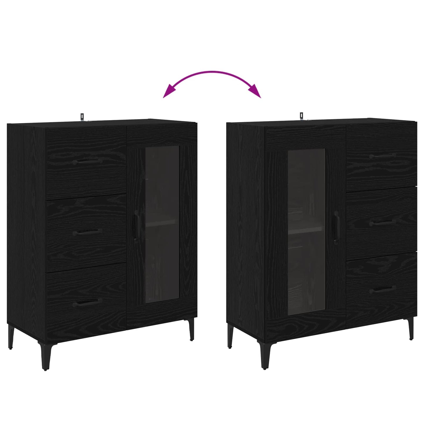 Sideboard Black Oak 69.5 x 34 x 90 cm Engineered Wood and Iron