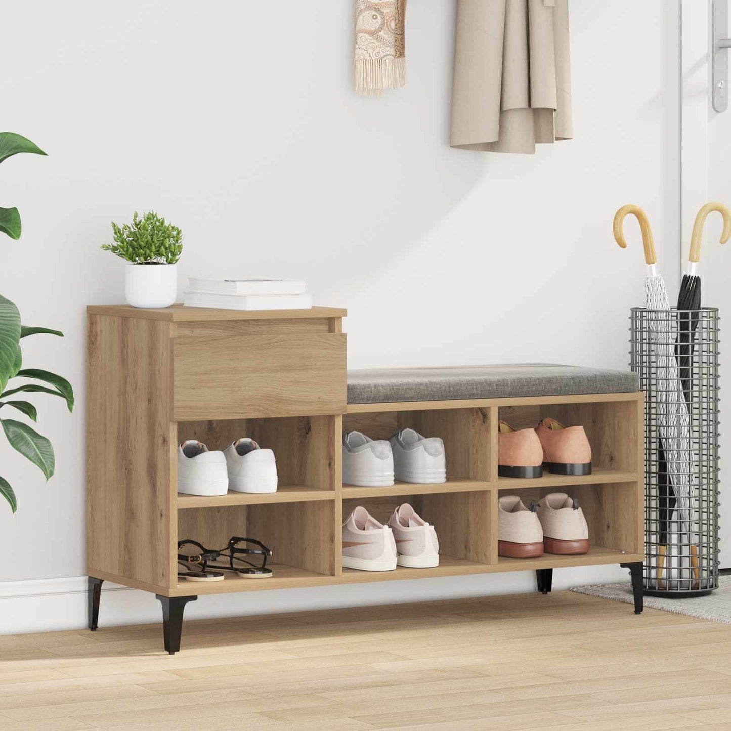 Shoe Cabinet 102 x 36 x 60 cm Engineered wood Artisan oak