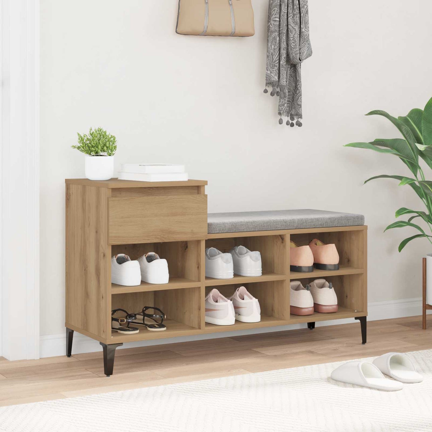 Shoe Cabinet 102 x 36 x 60 cm Engineered wood Artisan oak