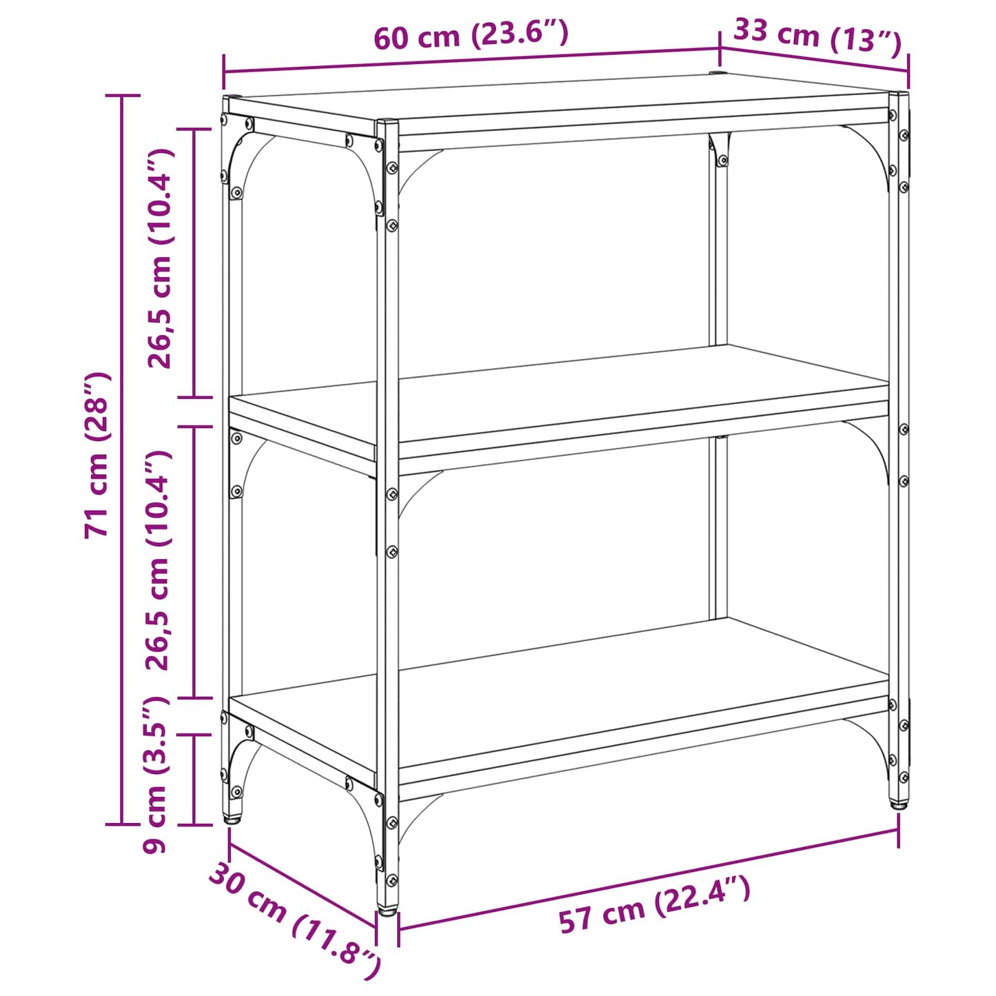 Book Cabinet Black oak 60 x 33 x 70.5 cm Engineered wood