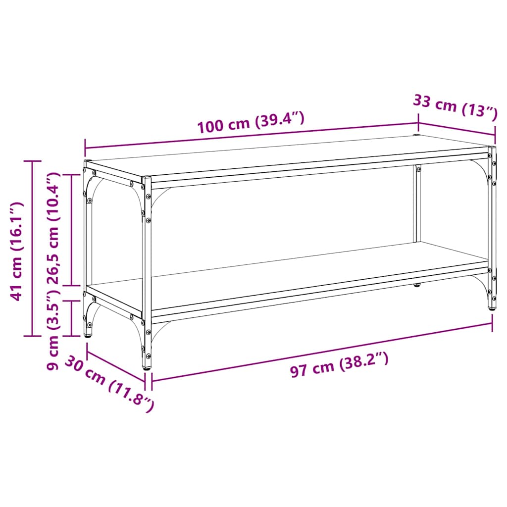 TV Cabinet 2-Tier 100 x 33 x 41 cm Engineered Wood and Iron