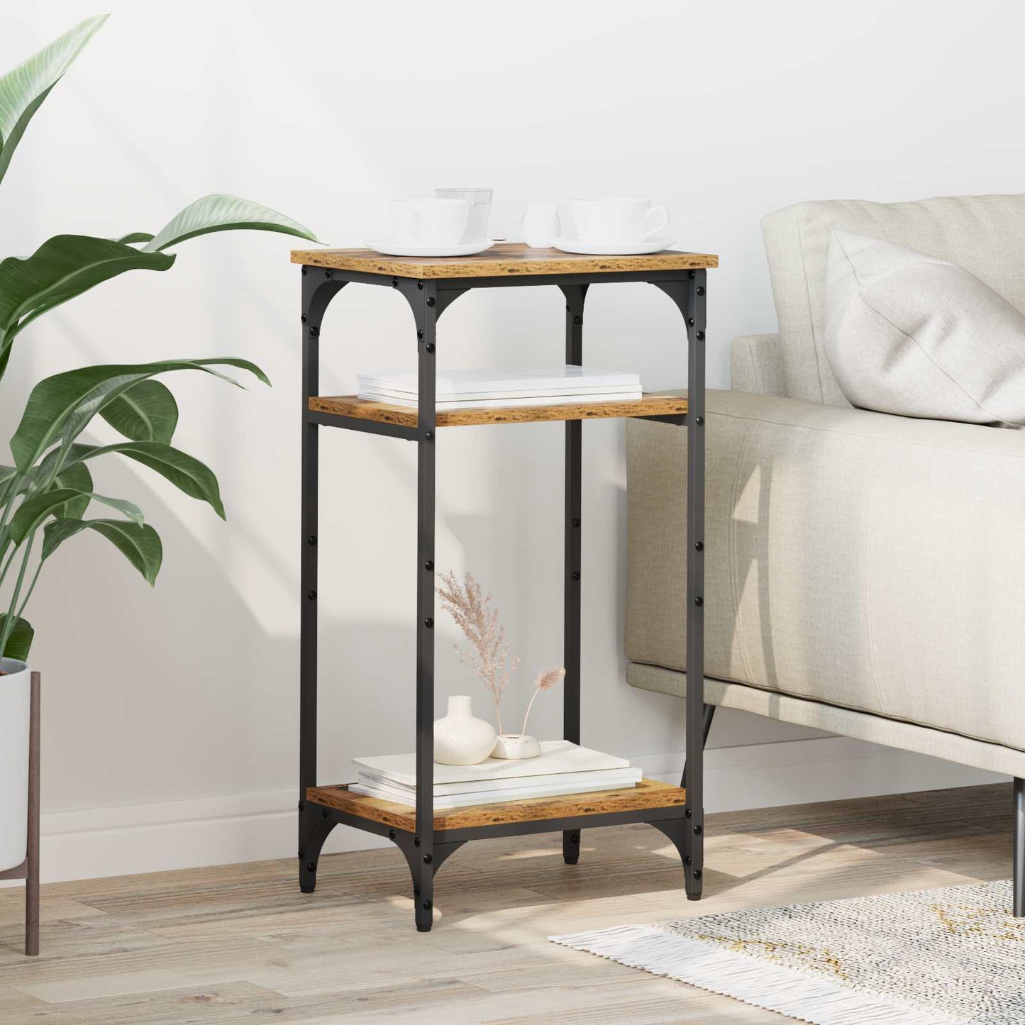 Side Table with Shelf Old Wood 40 x 30 x 75 cm Engineered Wood