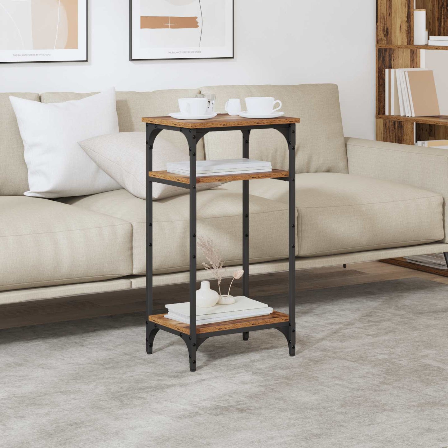Side Table with Shelf Old Wood 40 x 30 x 75 cm Engineered Wood