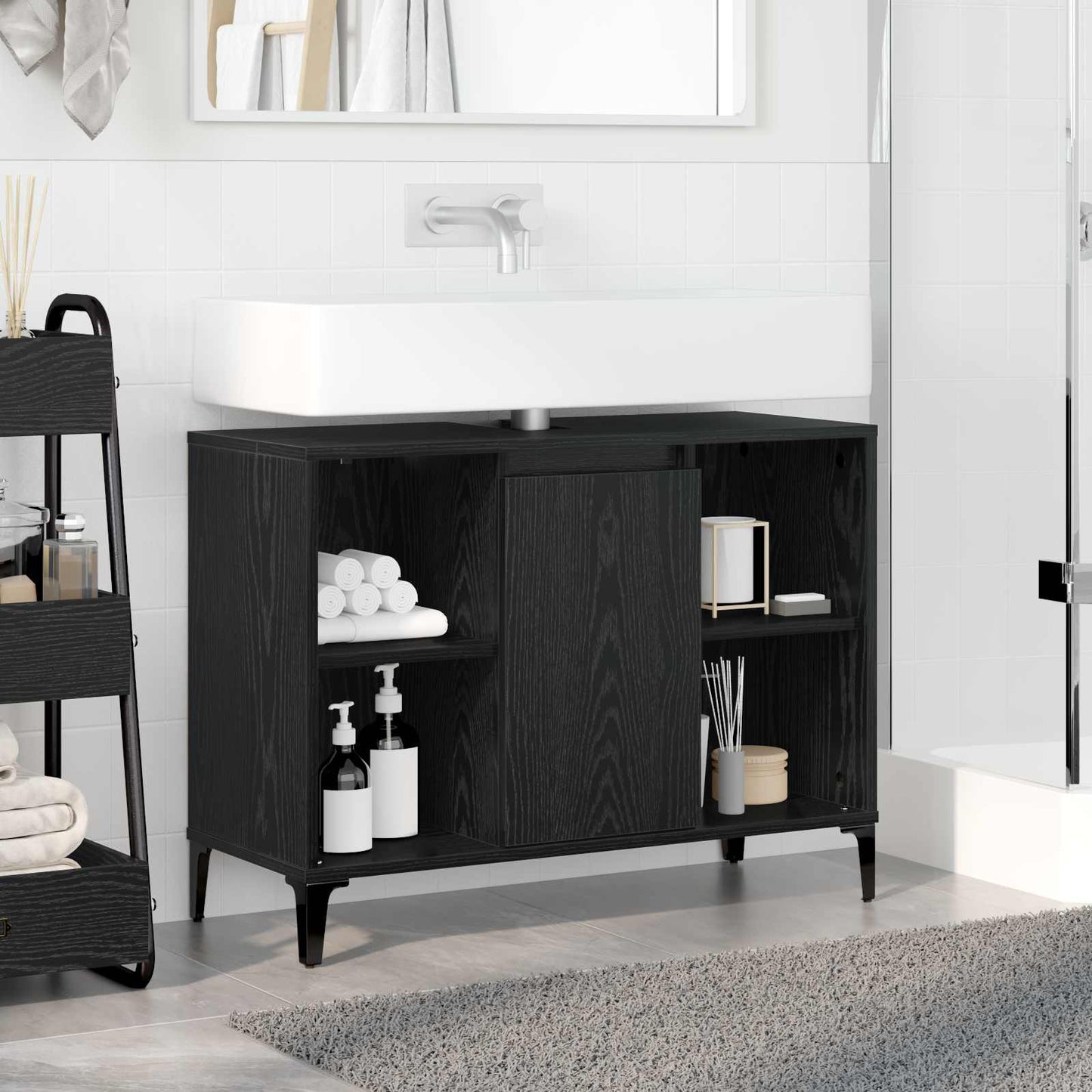 Sink cabinet Black Oak 80 x 33 x 60 cm Engineered Wood and Iron