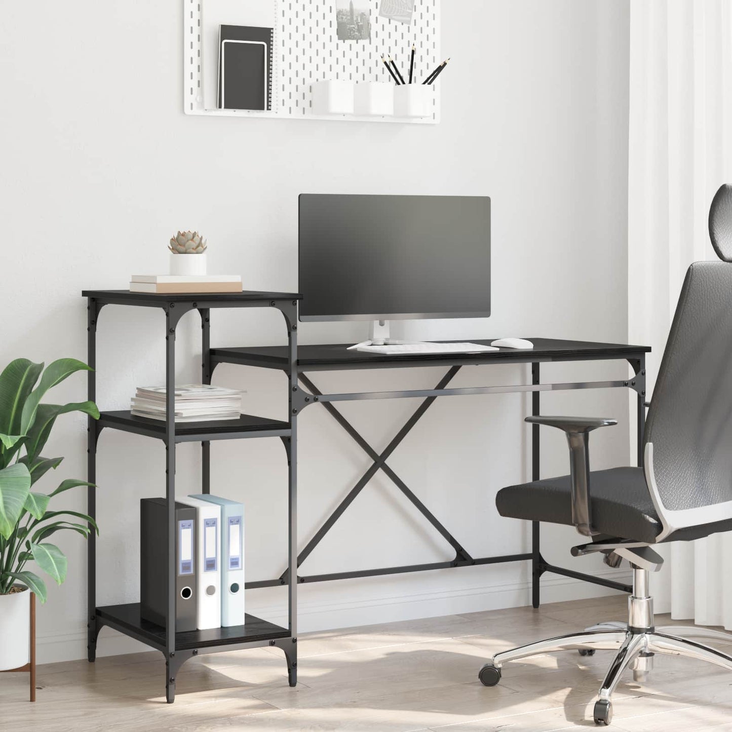 Desk Black Oak 135 x 50 x 90 cm Engineered Wood
