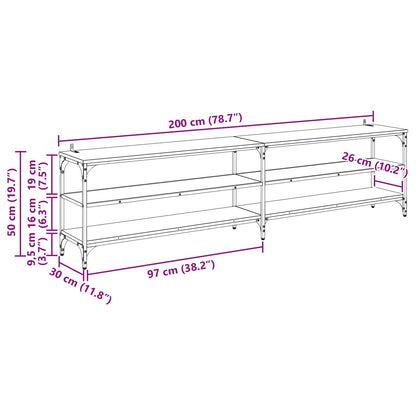 TV Cabinet 200 x 30 x 50 cm Black Oak Engineered Wood and Iron