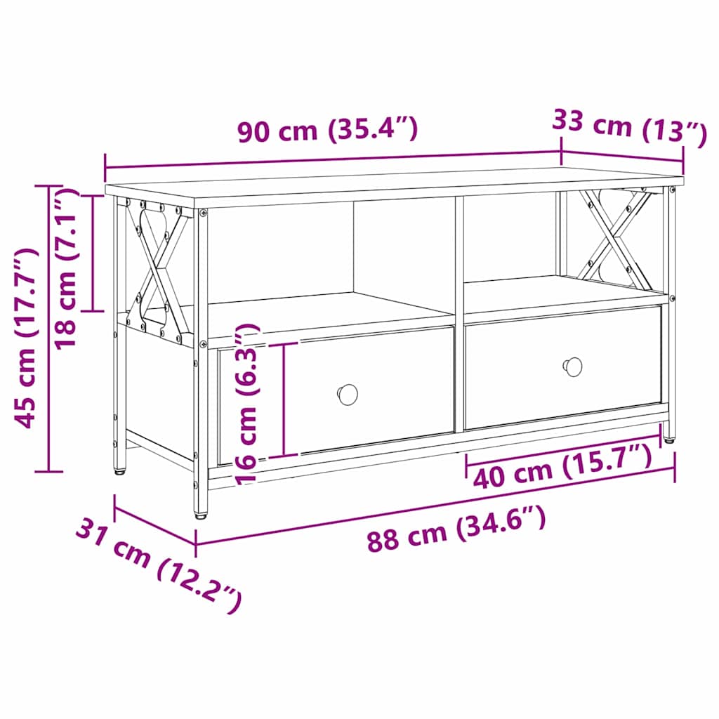 TV Cabinet 90 x 33 x 45 cm Artisan Oak