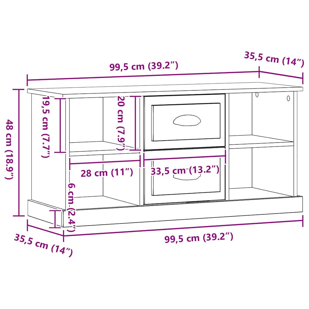 TV Cabinet Black Oak 99.5 x 35.5 x 48 cm Engineered Wood