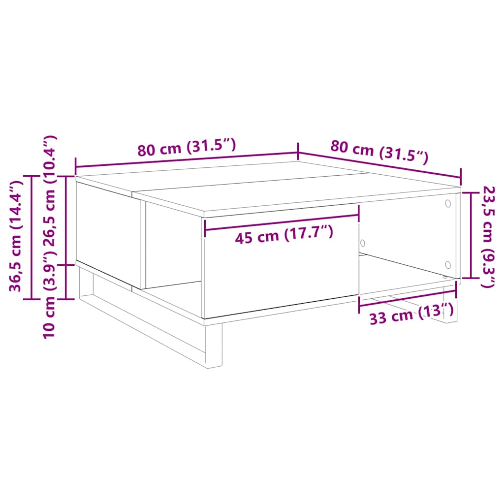 Coffee Table Old Wood 80 x 80 x 36.5 cm Engineered Wood