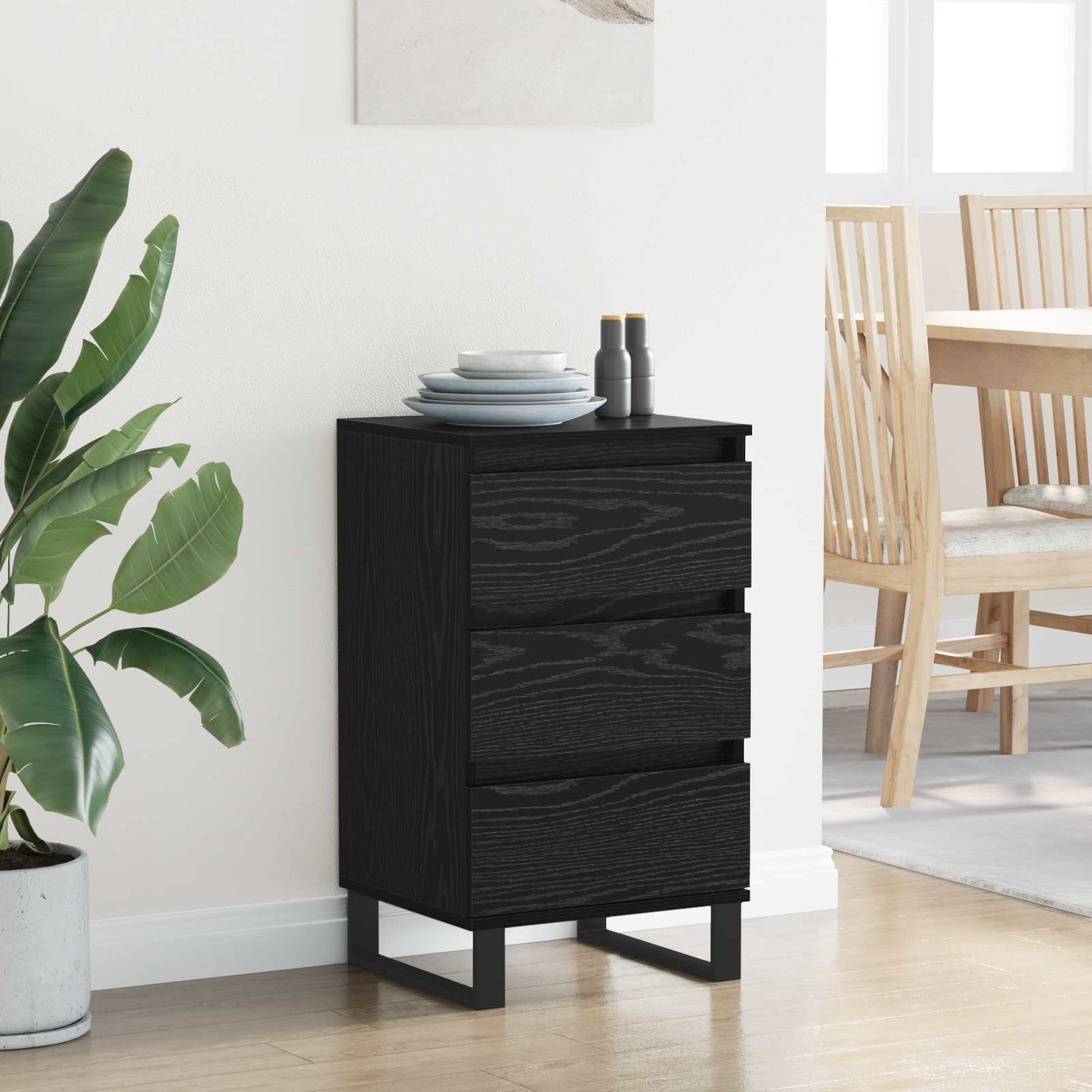 Sideboard with Drawer Black oak Engineered wood