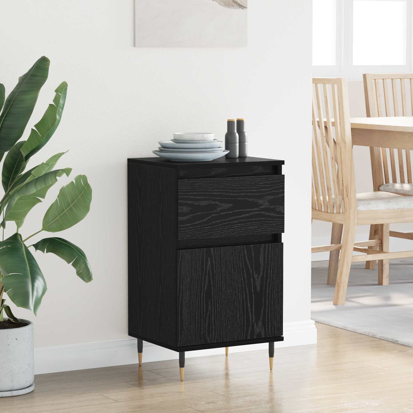 Sideboard Black Oak 40 x 35 x 70 cm Engineered Wood and Iron
