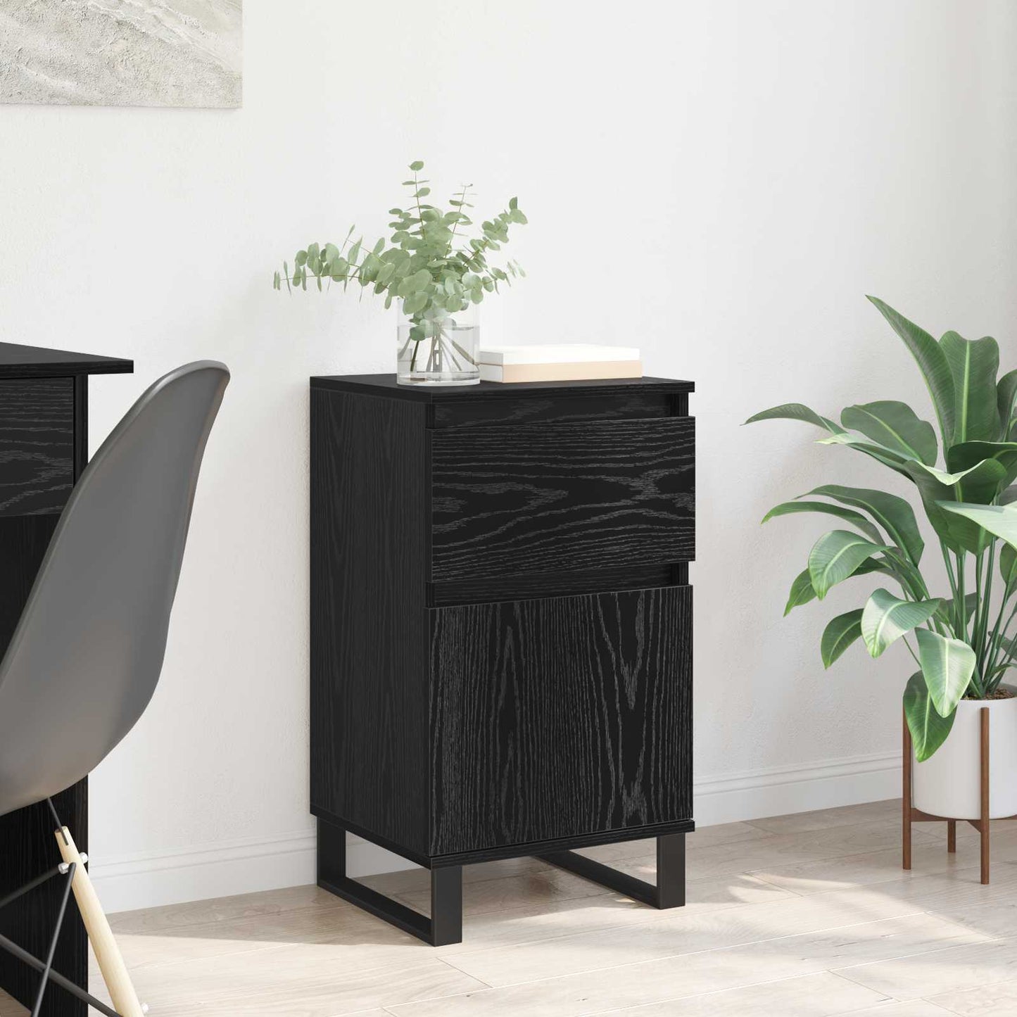 Sideboard with Drawer Black oak 35 x 40 x 70 cm Engineered wood