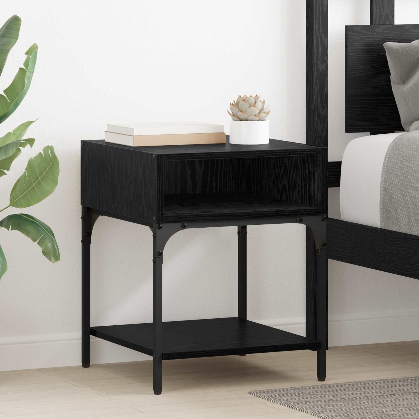 Bedside Table Black Oak 40 x 40 x 50 cm Engineered Wood