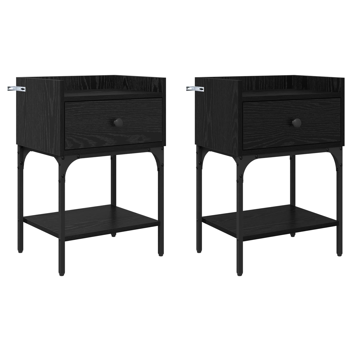 Bedside Table 2 pcs Black Oak 40 x 29 x 60 cm Engineered Wood