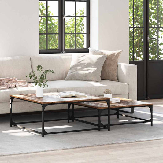 Coffee Table 2 pcs Old Wood 80 x 80 x 35 cm Engineered Wood