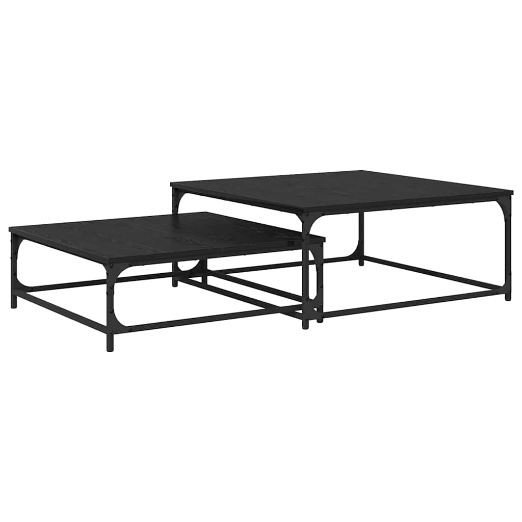 Coffee Table 2 pcs Black Oak Engineered Wood