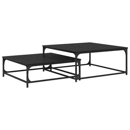 Coffee Table 2 pcs Black Oak Engineered Wood