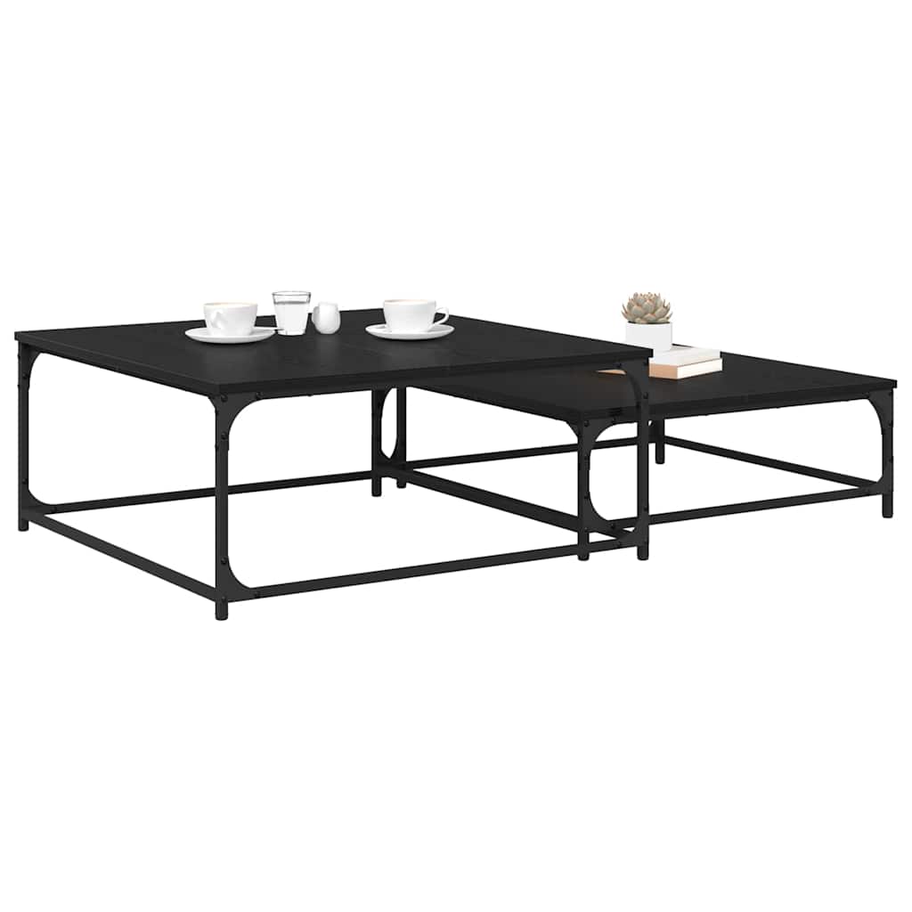 Coffee Table 2 pcs Black Oak Engineered Wood