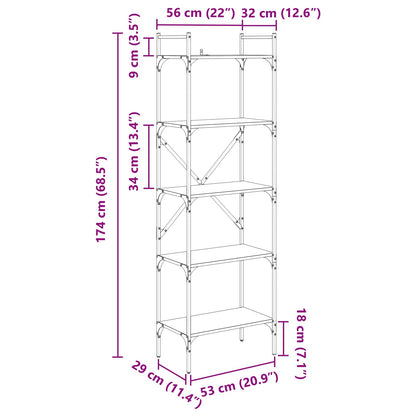 Bookcase 5-Tier 56 x 32 x 174 cm Engineered Wood Old Wood
