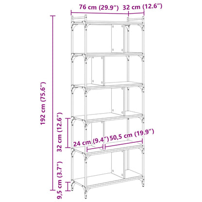 Bookcase 5-Tier 76 x 32 x 192 cm Engineered Wood Old wood