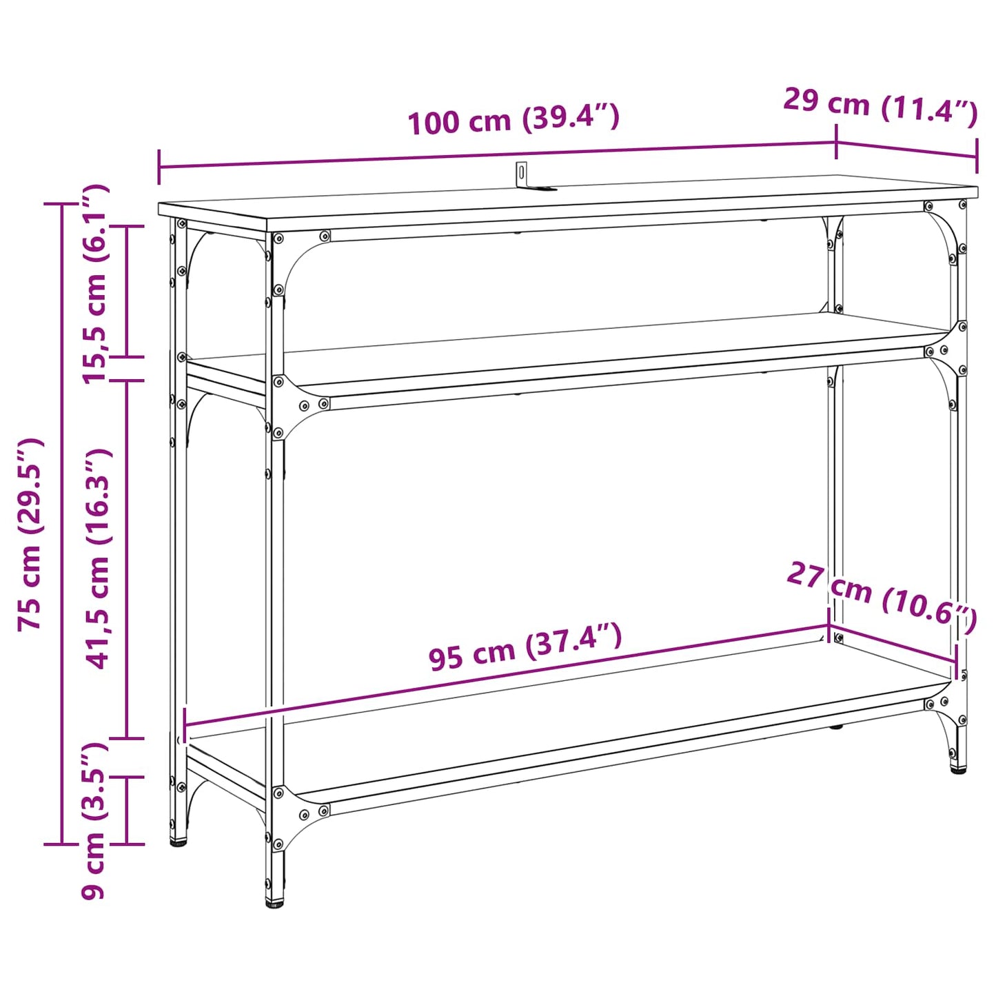 Console Table Black Oak 100 x 29 x 75 cm Engineered Wood