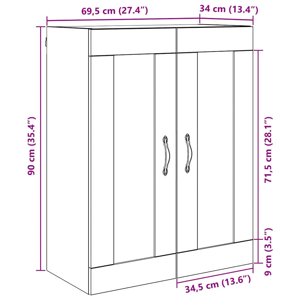 Wall Mounted Cabinet Black Oak 69.5 x 34 x 90 cm