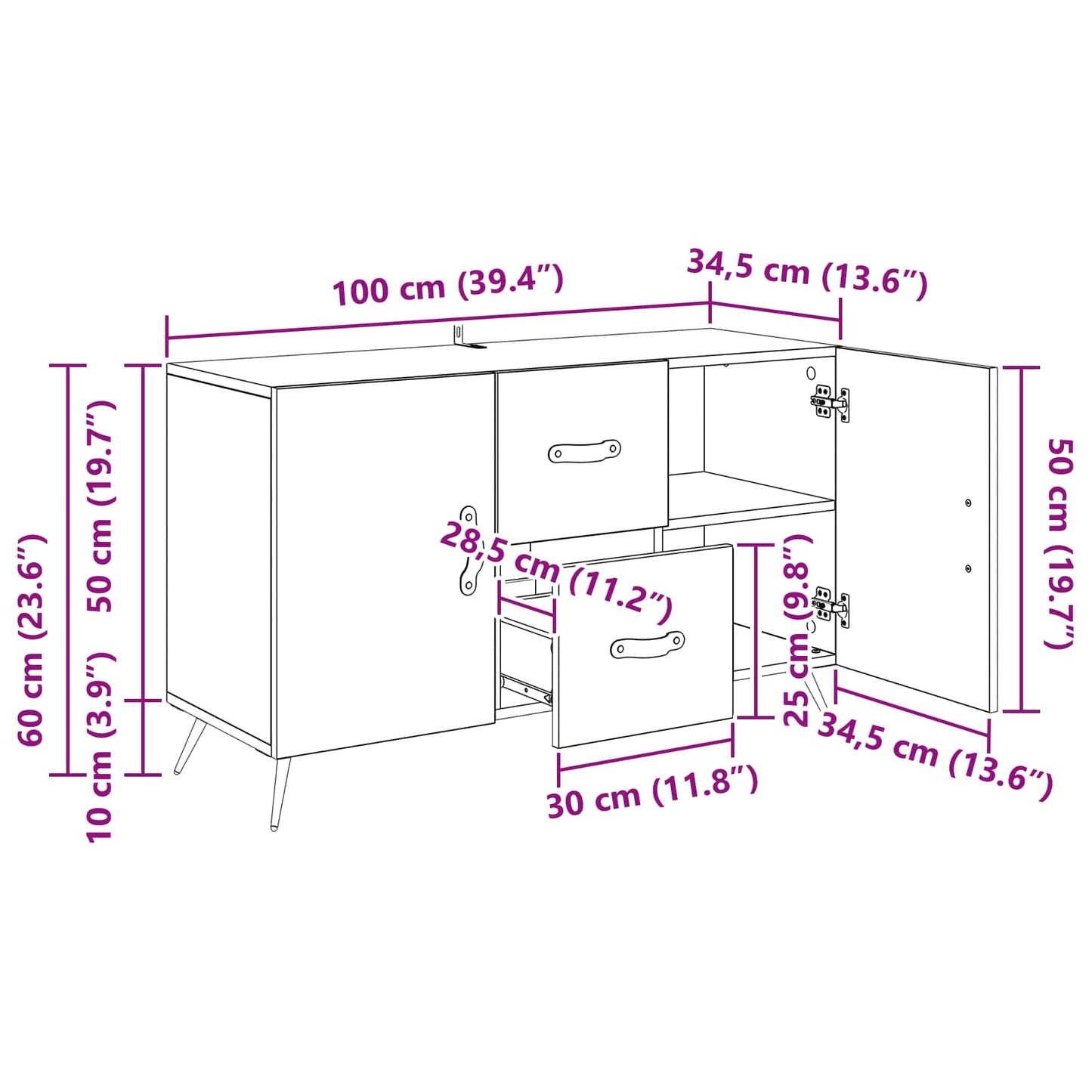 Sideboard Old Wood 100 x 36 x 60 cm Engineered Wood