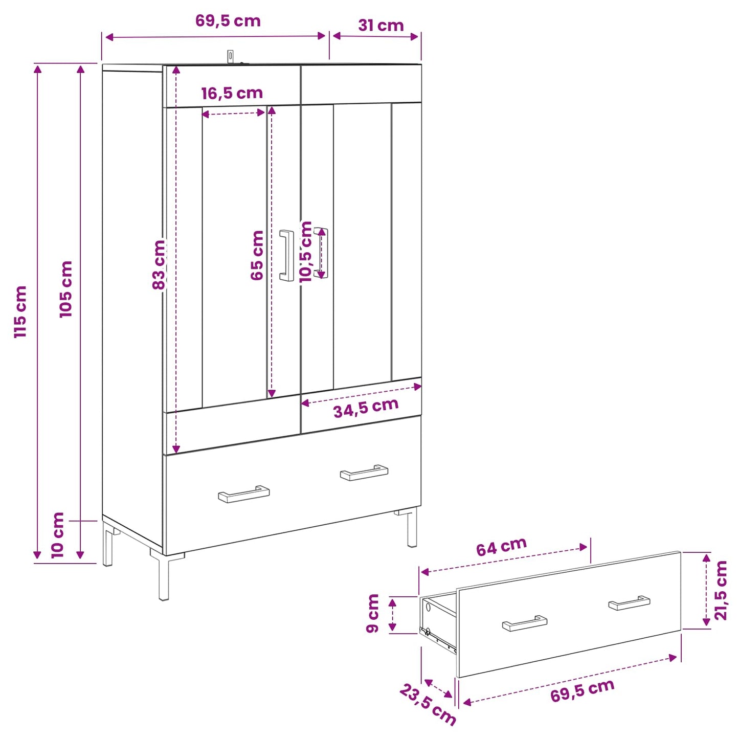 Highboard Artisan Oak 69.5 x 31 x 115 cm Engineered Wood
