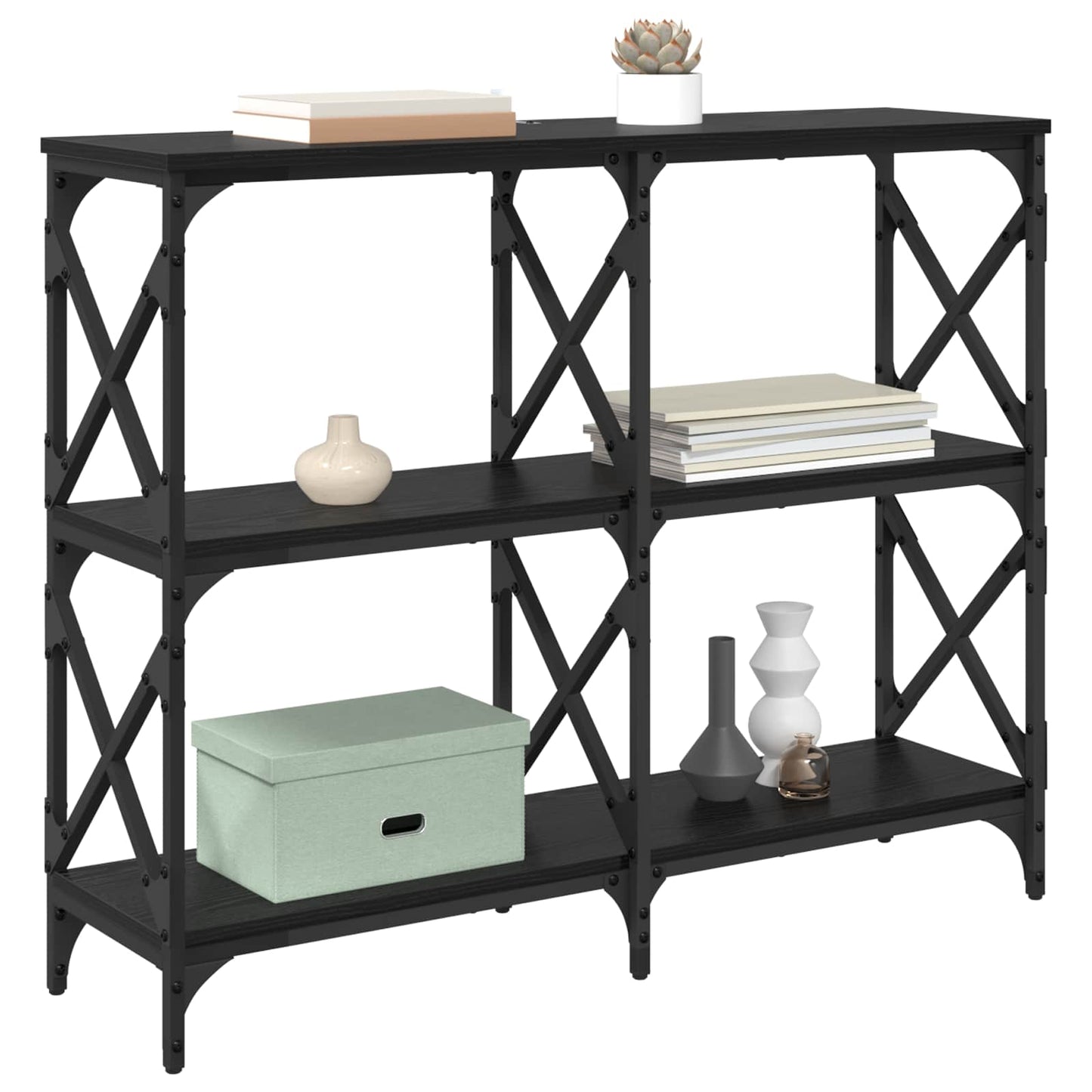 Console Table Black Oak 100 x 28 x 80.5 cm Engineered Wood