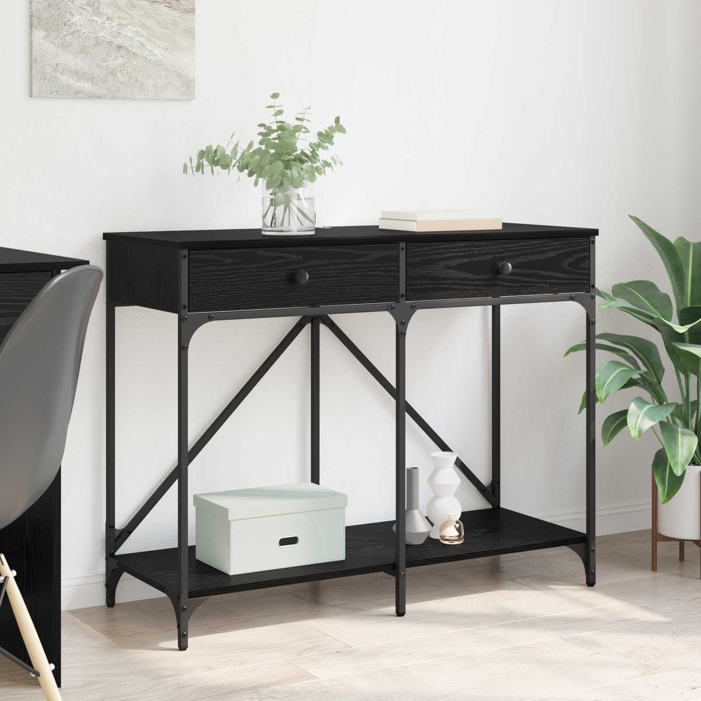 Console Table Black Oak 100 x 39 x 78.5 cm Engineered Wood