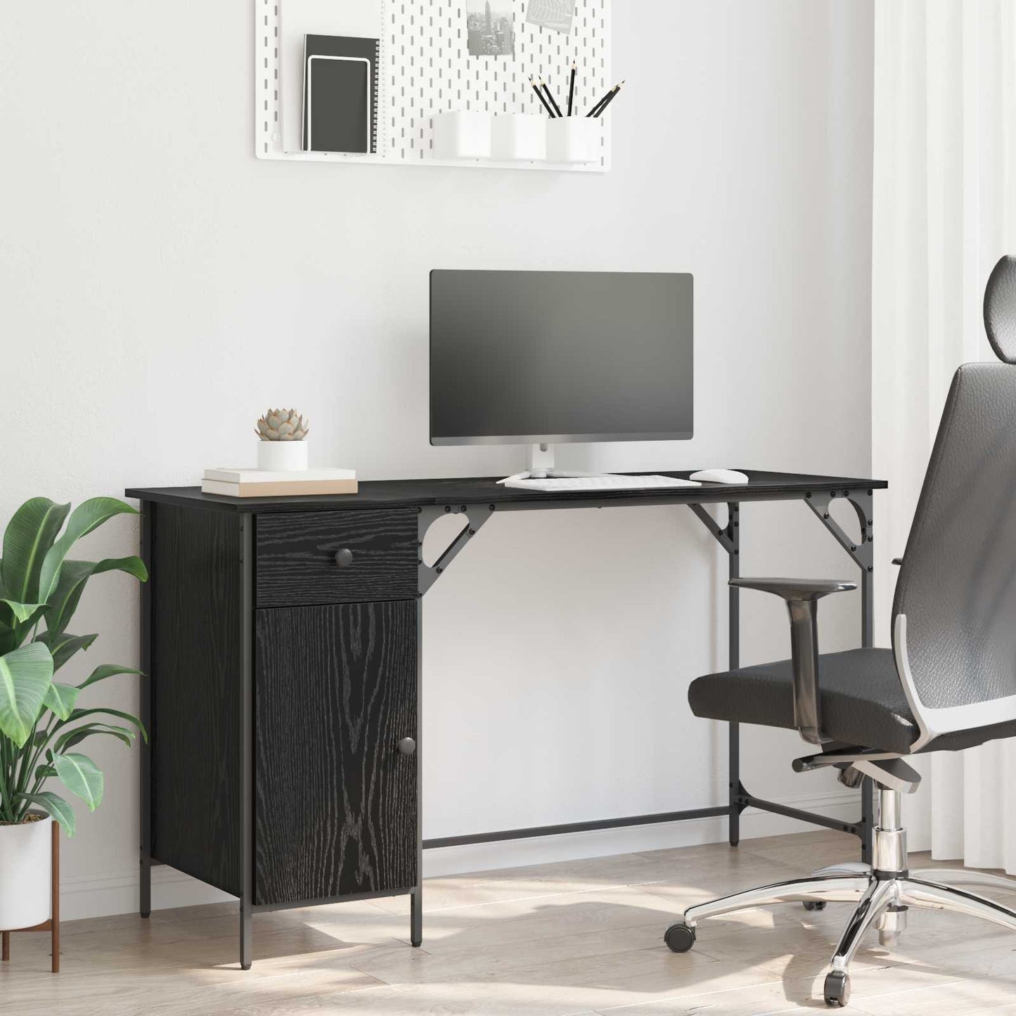 Computer Desk Black Oak 131 x 48 x 75 cm Engineered Wood