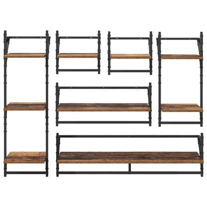 Wall Shelf Set 6 pcs Old Wood 100 x 25 x 30 cm Engineered Wood